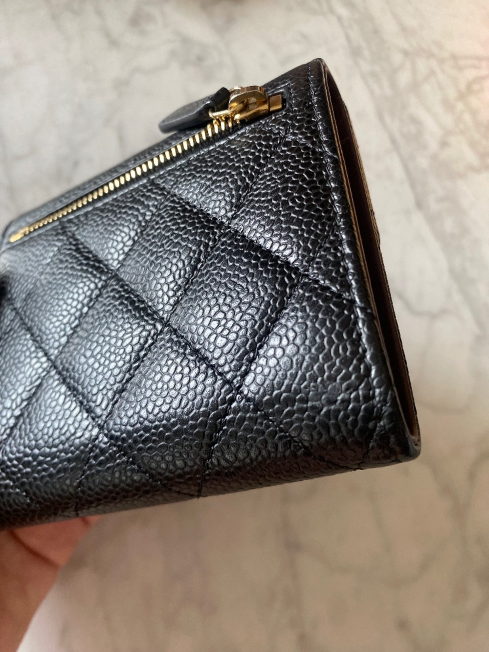 CHANEL Black Quilted Caviar Leather Wallet with Gold CC Lock - Picture 7 of 7